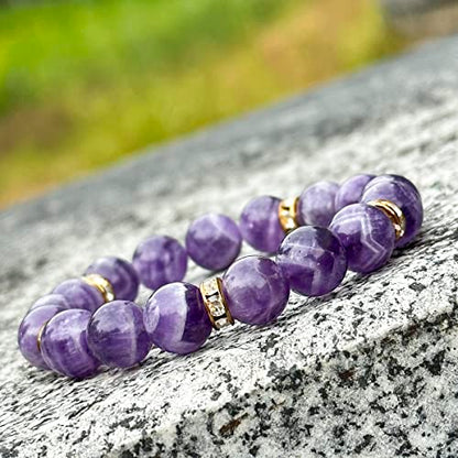 Healing Bracelet For Women Anxiety Crystal Bracelet Chakra Beaded Bracelets Rose Quartz Crystals And Healing Stones Yoga Bead Bracelet Calming Stretch Bracelet Stress Relief Gifts For Women - color: Purple-Amethyst