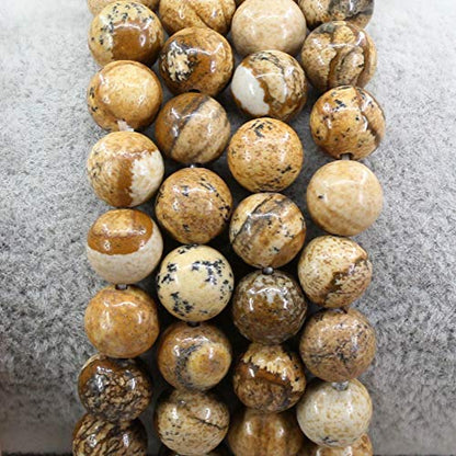 Keleny Gem Semi Precious Gemstones 8mm Natural Quartzite Stone Round Beads Crystal Stretch Bracelet 7 Inch Unisex - color: Yellow Picture Jasper