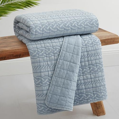 Levtex Home - Trintton Quilted Throw - 50x60in. - Artisan Woven-Inspired Bands in Blue - Reversible - Cotton - size: Throw 50x60