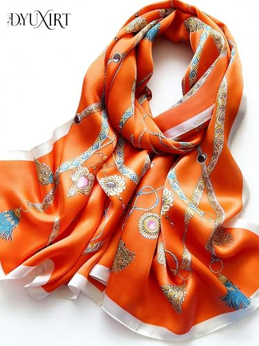 100% Mulberry Silk Oversized Women’s Sun-Shielding Shawl Formal Evening Neckwear Featherlight Airy - color: N27-amber Motif Wrap（69" X 21"inch）