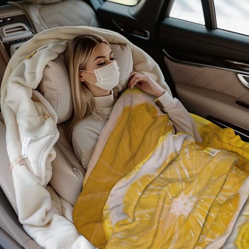 Flannel Throw Blanket 50x40 Inch, Yellow Lemon Prints Anti-Pilling Warm Fuzzy Blankets for Bed Sofa Couch Travel - color: Yellow Lemon, size: 50x40 Inch