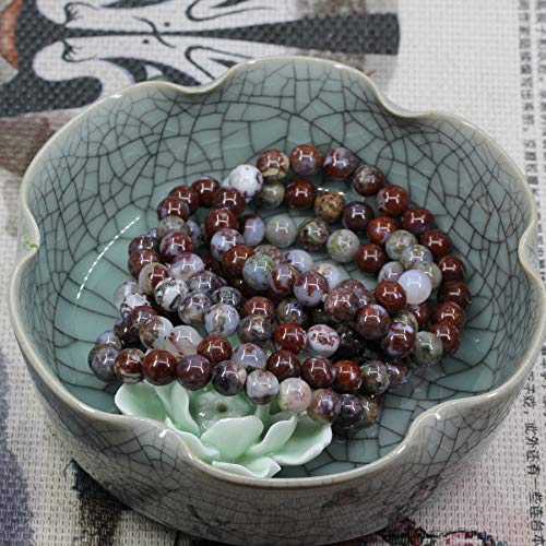 Keleny Gem Semi Precious Gemstones 8mm Natural Stone Round Beads Crystal Stretch Bracelets 7 Inch Unisex - color: 8mm Red Lighting Agate