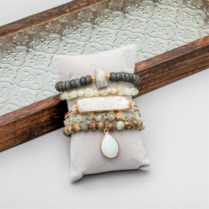 5PCS Natural Boho Beaded Bracelets Bangle for Women Men,Healing Turquoise Jasper Agate Crystal Gemstone Stone Chakra Multilayer Wrap Bohemian Handmade Jewelry Beads Stretch Bracelet Set - color: Grey Green