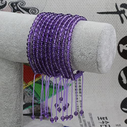 Keleny Natural Gemtones 4mm Round Beads Crystal Adjustable Braided Macrame Tassels Bracelets Unisex - color: Purple Lavender Amethyst