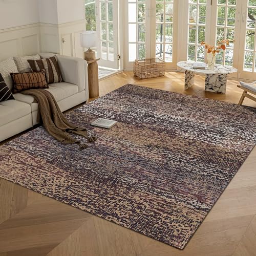RUGSURE Washable Area Rug - 1/6 Thick - Stain & Water Resistant Non-Slip - Resistant Rug for Living Room, Bedroom, Nursery, Pet & Child Friendly, Vintage Charm Area Rugs (Rust, 4' x 6') - color: Depth-rust, size: 4' x 6' (Rectangular)