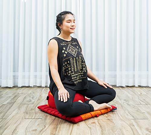 Leewadee Meditation Cushion Set – 1 Small Zafu Yoga Pillow and 1 Small Roll-Up Zabuton Mat Filled with Kapok - color: Sf02 - Orange