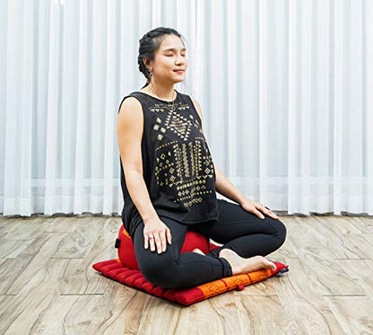 Leewadee Meditation Cushion Set – 1 Small Zafu Yoga Pillow and 1 Small Roll-Up Zabuton Mat Filled with Kapok - color: Sf02 - Orange