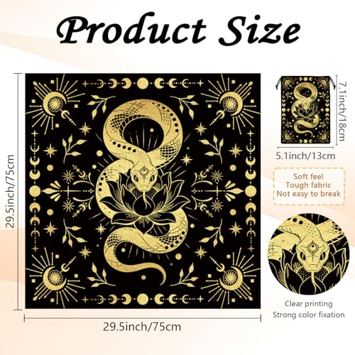 Tarot Altar Cloth Black Tablecloth Moon Snakes Lotuses Print Card Table Tablecloth with Velvet Tarot Card Bag for Reading Rituals Crystals Spiritual Divination Witchcraft Supplies - color: Snakes Lotuses