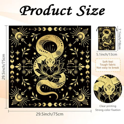 Tarot Altar Cloth Black Tablecloth Moon Snakes Lotuses Print Card Table Tablecloth with Velvet Tarot Card Bag for Reading Rituals Crystals Spiritual Divination Witchcraft Supplies - color: Snakes Lotuses