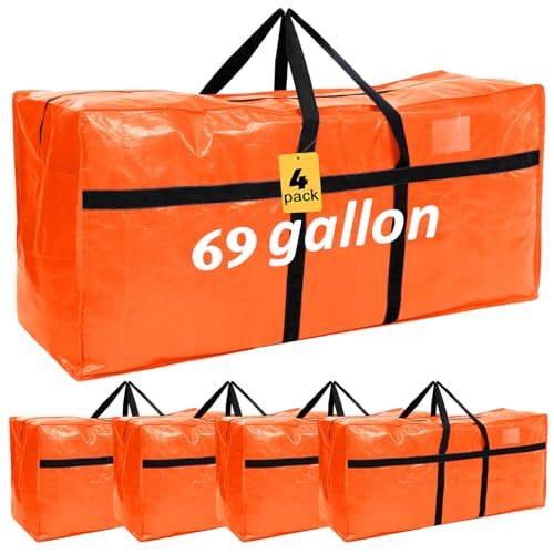 4 Pack 69 Gallon Extra Large Moving Bags XXL Heavy Duty Storage Bag with Strong Zipper Handle Jumbo Big Tote Box Foldable for College Dorm Travel Clothes Duffle Blanket Pillow(Orange) - color: Orange, size: 69 Gallon