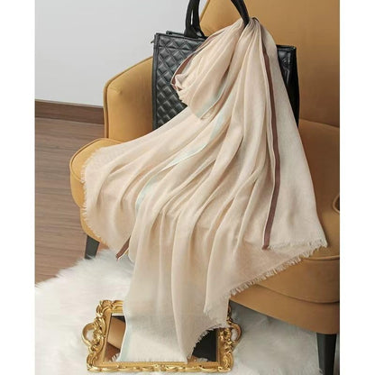 Luxury Cashmere Pashmina Style Shawl - Silk & Wool Blend Scarf, Lightweight Skin-Friendly Wrap - color: Gingham. - Light Camel