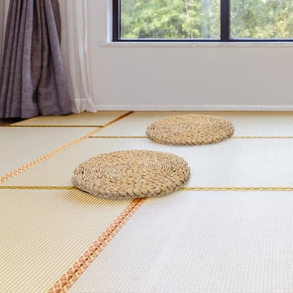 Ciieeo Woven Straw Meditation Cushion 40x40cm Handmade Braided Floor Seat Pad Natural Tatami Style Indoor Floor Seating Mat for Yoga and Home