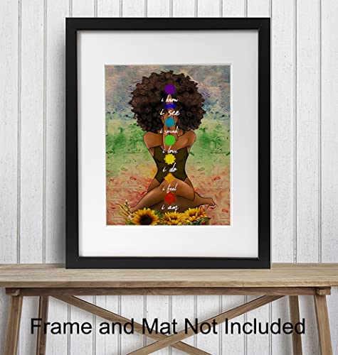 Black Art for African American Women - Boho Positive Affirmations Zen Meditation Decor - Inspirational Afro Yoga Wall Art - New Age Hippie Chakra Room Decor - Personal Growth Uplifting Spiritual Gifts - size: 8"L x 10"W