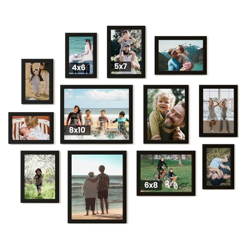 Heimlove Black Collage Picture Frames Set of 12,Two 8x10,Two 6x8, Four 5x7,Four 4x6 Photo Frames,Gallery Wall Frame Set for Wall Mount or Tabletop Display - color: BLACK, size: 12 Pack