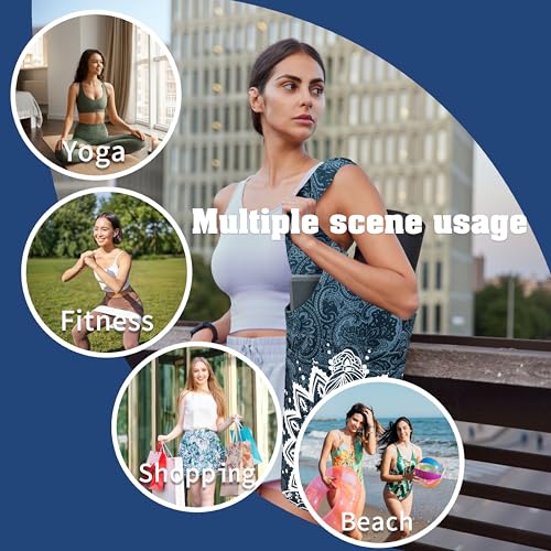 Yoga Mat Bag Carrier for Women with Side Large Pocket Durable Linen Workout Gym Travel Storage Pilates Mats - color: Mandala Meditation