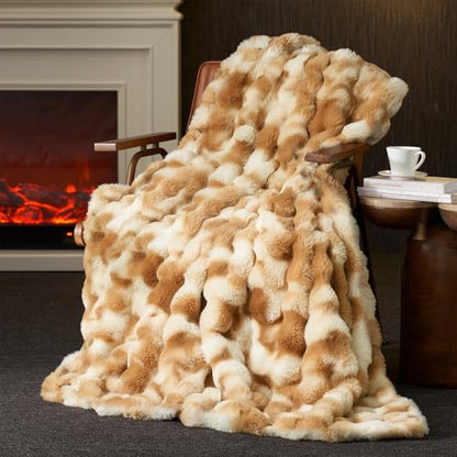 Amélie Home Faux Fur Throw Blanket, Ultra Soft Fuzzy Plush Bubble Blanket for Couch, Bed & Living Room, 60"x80", Tie-dye Khaki - color: Tie-dye Khaki, size: 60" x 80"