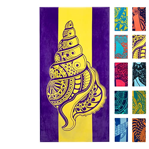 Nova Blue Seashell Beach Towel (34 X 63) – Purple & Yellow Travel Beach Towel Made from 100% Cotton – Unique Adult Beach Towels with Tropical Design - Compact BeachTowel - color: Seashell