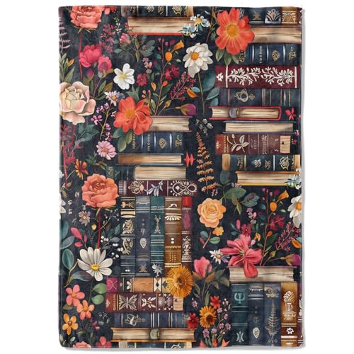 Vintage Book Fleece Blanket - 50x60in Colorful Flower Retro Throw Blankets,Soft Cozy Lightweight, Ideal for Living Room Home Rustic Decor and Kids Women Girls Spring Gifts - color: Book, size: 50x60 Inch
