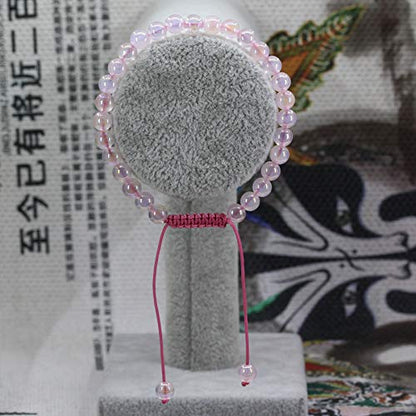Keleny Natural Gemtone 6mm Round Beads Crystal Adjustable Braided Macrame Tassels Bracelets Unisex - color: Coated Aqua Aura Madagascar Rose Quartz