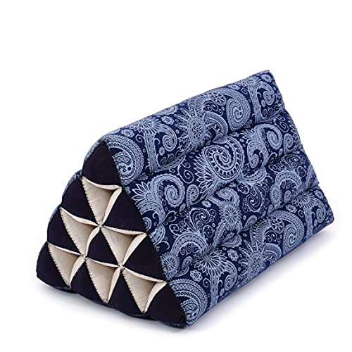 Leewadee Thai Triangle Cushion – Comfortable Backrest for TV or Reading, Wedge Pillow - Eco-Friendly Natural Kapok Filling, 20 x 13 x 13 inches, Blue White - color: Cbt1 - Blue