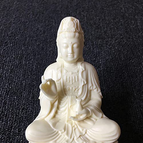 Goddess of Mercy Guan yin Buddha Statue on Lotus|White Quanyin Sculpture for Home Office Decor|Female Buddha Statue Blessing
