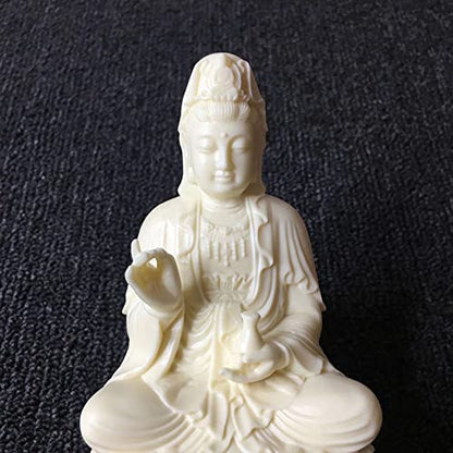 Goddess of Mercy Guan yin Buddha Statue on Lotus|White Quanyin Sculpture for Home Office Decor|Female Buddha Statue Blessing