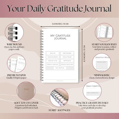 Gratitude & Mindfulness Journal - 90 Day Gratitude Template, Self Care Planner, Positivity Diary, A5 (Mono)
