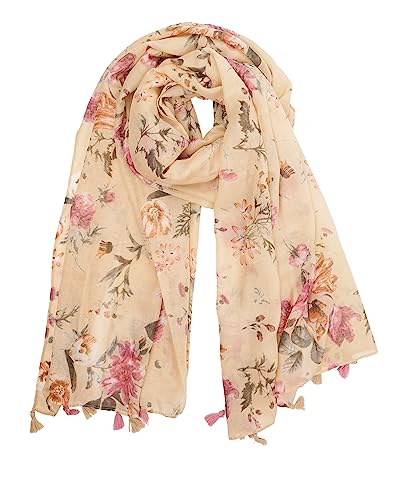YOUR SMILE Large Boho Scarf for Women Lightweight Floral Printed Scarves Fall Winter Fashion Fringed Shawl wraps - color: 14 Beige Flower