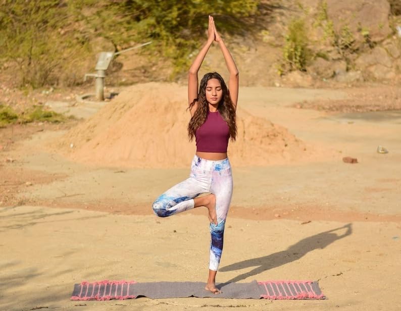 Indian Handmade100 % Organic Anti Skid Multi Colour Cotton Yoga Mat - Eco-Friendly Hand-Woven Rug - Non-Slip & Thick (24”x72”x5mm) for Hot yoga & Everyday Fitness at Home - Comfortable & Foldable Extra-Long Mat - color: Multi 11