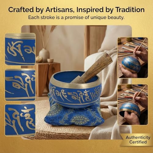 4 Inches Hand Painted Metal Tibetan Buddhist Singing Bowl Musical Instrument for Meditation with Stick and Cushion