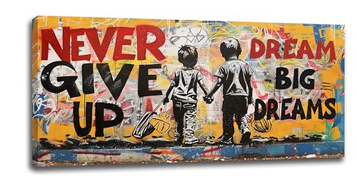 Graffiti Street Large Wall Art Colorful Banksy Mural Pictures Wall Decor Oversized Inspirational Never Give Up Canvas Poster Prints Framed Artwork Home Decoration for Bedroom Living Room 60"x30" - color: Graffiti-never give up