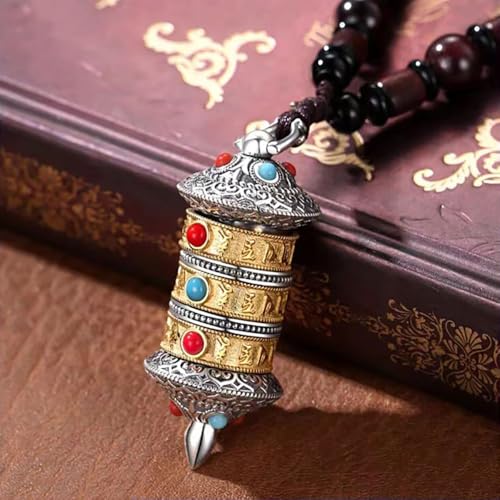 Vivian&CD Good Luck Necklace for Women and Men, Spinner Charm Necklace Luck Amulet Protection Necklace Meditation Prayer Wheel Rotatable Pendant Necklace jewelry for Women and Men - style: prayer wheel