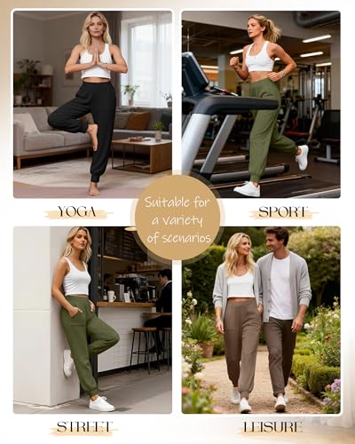 3 Pack Women's Lounge Pants Yoga High Waist Sweatpants Workout Lightweight Casual Joggers Comfy Pajama with Pockets - color: Black, Coffee, Army Green, size: X-Large