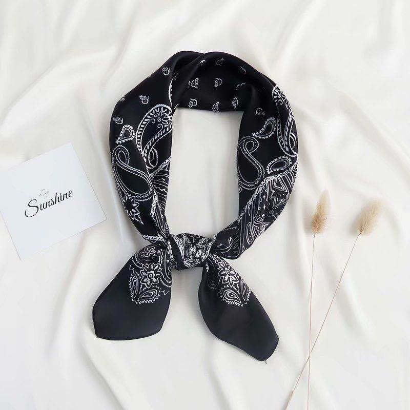 ANDANTINO 100% Mulberry Silk Square Scarf for Hair-25.6" X25.6'' Women Men Natural Silk Neckerchief Digital Printed Headscarf - color: Black&white Paisley