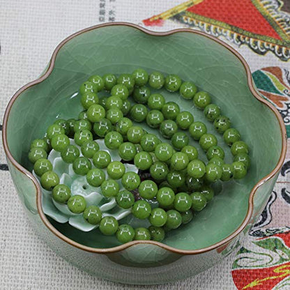 Keleny Gem Semi Precious Gemstones 8mm Round Beads Crystal Stretch Bracelets 7 Inch Unisex - color: Green A Grade Canadian Nephrite Jade