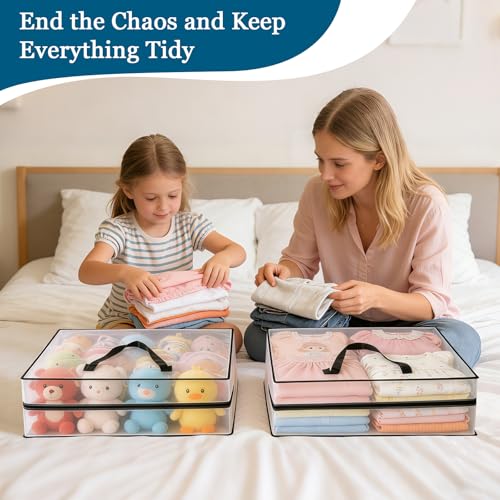 95L Under Bed Storage Bag, 2-Pack Clothes Storage Bag, Clear Bag for Quilt Pillow Blanket Bedding Storage or Wreath Closet Organizer Home Storage - style: 2-Pack