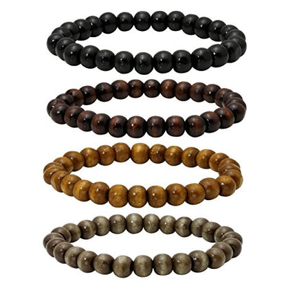 Eigso 6-8mm Wood Beads Bracelet Prayer Beads for Meditation Buddha Tibetan Bracelet for Men and Women