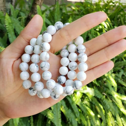 Adabele 1pc Natural Stretch Gemstone Bracelet 10mm (0.39") Bead 7 Inch to 8.5 Inch Healing Crystal Energy Quartz Chakra Jewelry Women Birthday Unisex Gift - color: White Howlite, size: 8.5 inch