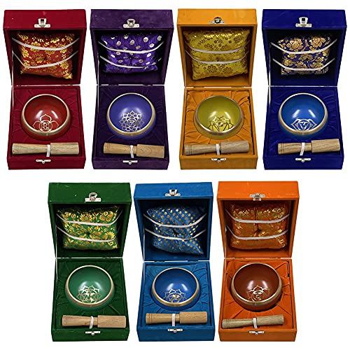 Chakra Singing Bowls Set Cuencos Tibetanos With Cushion Mallet Tulsi Beads Mala Tibetan Prayer Flag For Meditation Mindfulness - Style2 Size Medium - color: Style#2 Medium