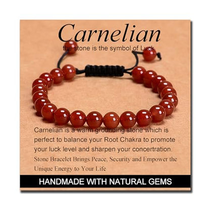 MASSIVE BEADS Handmade Yoga Natural Stone Crystal Healing Power Energy Gifts for Unisex Adult Bracelet Macrame Adjustable - color: Carnelian(Luck), size: 8mm