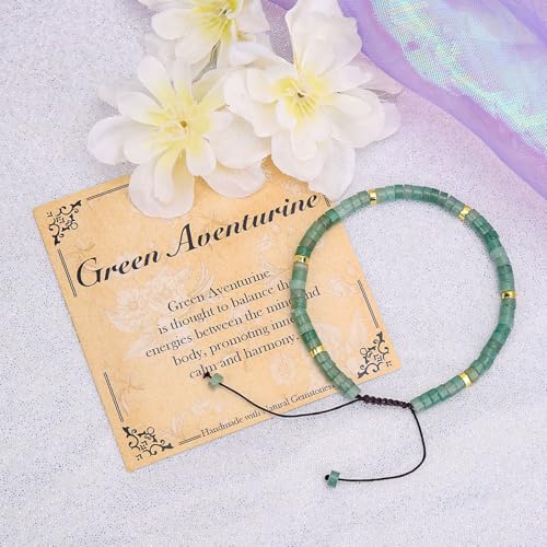 BONNY BOXX Braided Genuine Bracelet, Elegant Handcrafted Natural Gemstone Crystal Bracelet Healing Power Energy Inspirational Gifts with Card for Unisex - color: Green Aventurine, size: 2*4MM