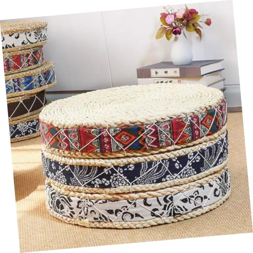 ULTECHNOVO Bohemian Red Woven Meditation Floor Cushion 30cm Diameter X 7cm Height Zafu Japanese Style Straw Sitting Pad for Yoga and Zen Practice