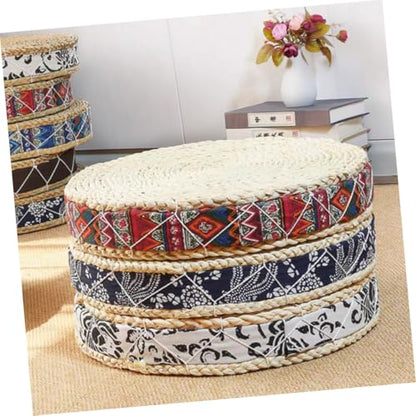 ULTECHNOVO Bohemian Red Woven Meditation Floor Cushion 30cm Diameter X 7cm Height Zafu Japanese Style Straw Sitting Pad for Yoga and Zen Practice