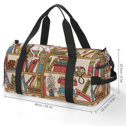 Sleeping Cat Library Bookshelf Large Capacity Portable Fitness Bag, Easy to Carry - color: sleeping cat library bookshelf