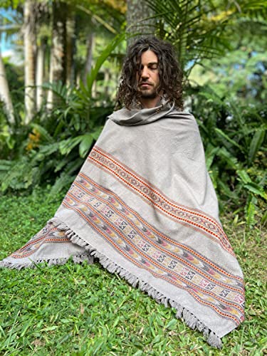 Handmade SAMADHI Meditation Prayer Shawl Rhino Grey Blanket Cosy Cashmere Yak Wool Tibetan Lahsa Winter Tribal Celtic Embroidery Boho Zen AJJAYA