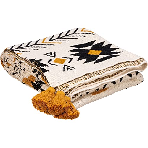 Primitives by Kathy Decorative Cotton Throw Blanket - Saffron & Black Aztec Design 50x60 - color: Black Aztec, size: 50 x 60 inch