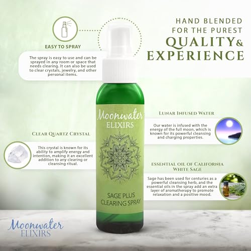 White Sage Smudge Spray for Spiritual Cleansing & Aura Protection, Sage Mist for Cleansing Negative Energy & Protection, Home & Meditation, Clear Quartz Reiki Energized Aromatherapy Room Spray - 4oz - size: 4 Fl Oz (Pack of 1)