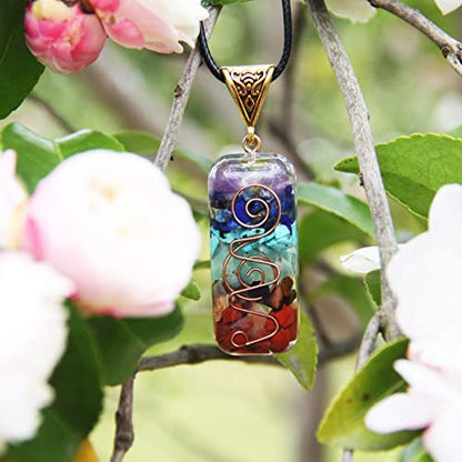 Orgone Chakra Pendant 7 Chakra Stones Necklace Orgonite Pendant with Adjustable Cord Crystals Necklace for Women Men - style: Harmonious