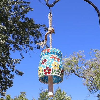 Sunnydaze Spring Flowers Wind Bell - Mosaic Glass Wind Chime Bell for the Patio, Deck, or Porch - 7"