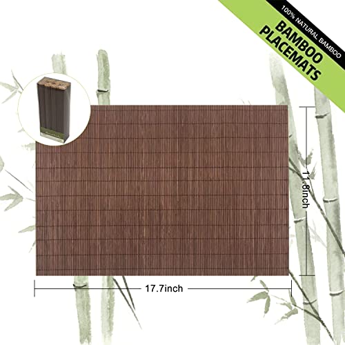 Set of 8 Pcs Bamboo Placemats Sushi Rolling Mat Japanese Style Natural Anti-Slip Bamboo Placemats Washable Heat-Resistant Table Mats for Dining Room and Kitchen（Chocolate） - color: Chocolate, size: Set of 8